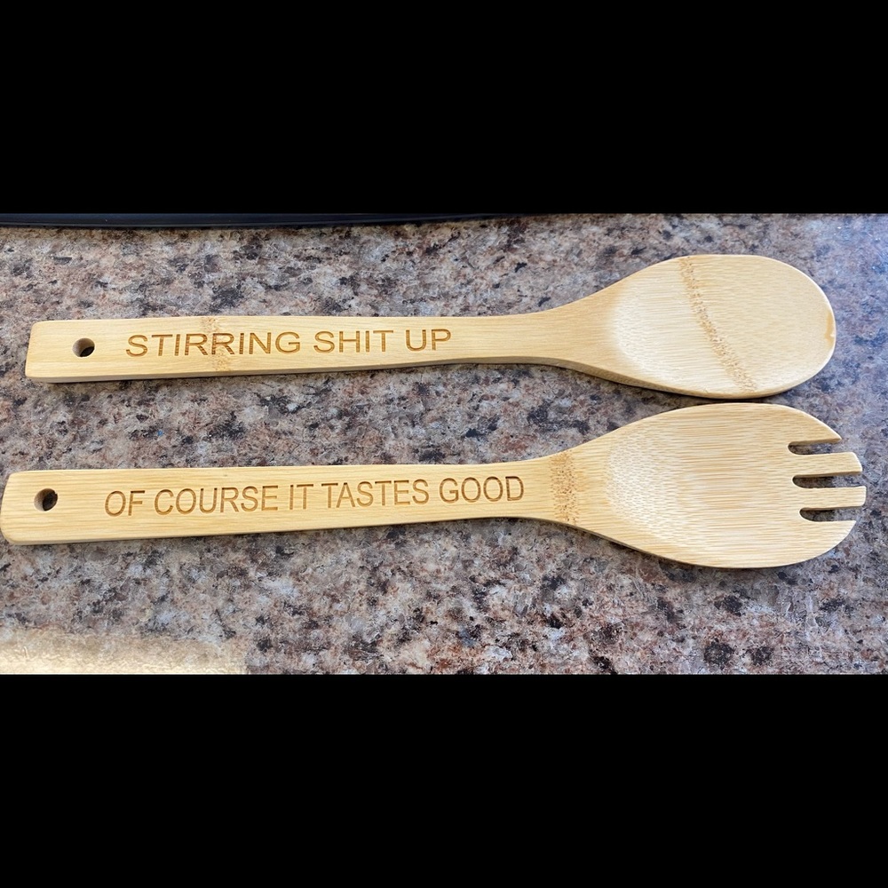 2 Bamboo laser Engraved spoons
